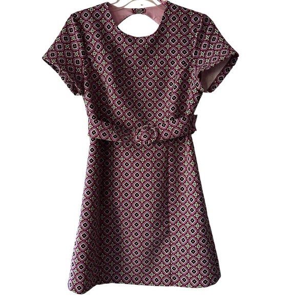 Zara Dresses & Skirts - Zara Retro Print Open Back Mini Dress Pink Size Med preppy 70s mod belted barbie